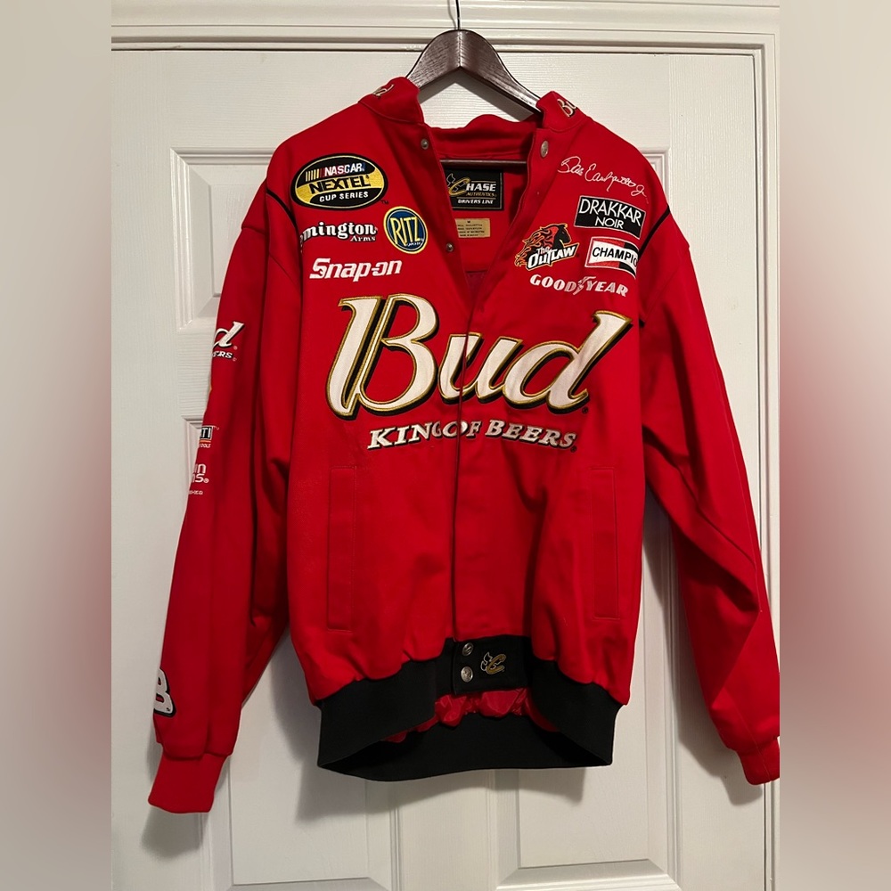 Dale Earnhardt Jr. NASCAR red Budweiser snap on racing jacket